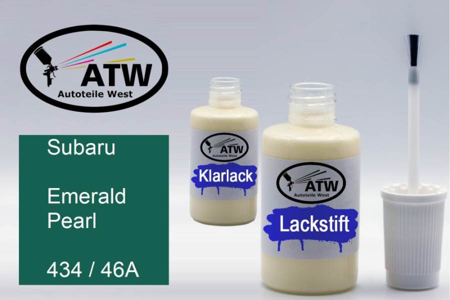 Subaru, Emerald Pearl, 434 / 46A: 20ml Lackstift + 20ml Klarlack - Set, von ATW Autoteile West.